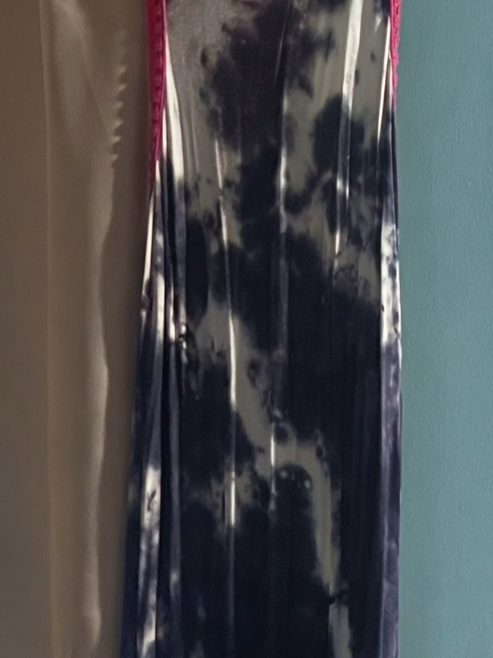 NATURAL LIFE Navy Tie-Dye Top with Pink/Purple Crochet Neckline